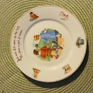 Antique Bavaria Schumara? Child BABY PLATE Jack And Jill Nursery Rhyme Graphics.